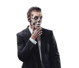 Businessman with Skull Makeup on Transparent Background