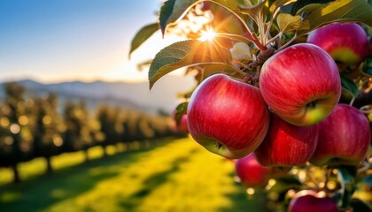 royal gala red apples on a apple tree at new zealand orchard before picking season