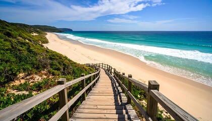 Obraz premium Wooden stairs leading down to a pristine beach