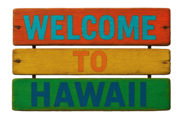 old bright sign made of trees on a transparent background. welcome to hawaii sign
