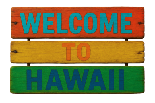 old bright sign made of trees on a transparent background. welcome to hawaii sign