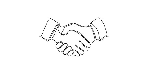 Hand line handshake continuous people business outline partnership vector together. Line hand handshake art concept trust deal agreement one illustration sketch isolated background work team man.