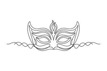 Simple Continuous Line Art of a Fancy Masquerade Mask