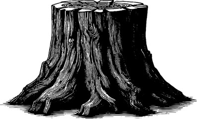 Vintage engraved illustration of tree stump for retro design projects