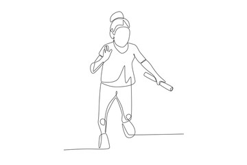 Female students practice relay running. After school sports concept one-line drawing