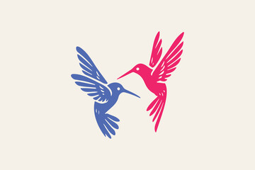 Hummingbirds couple engraving style silhouette vector illustration