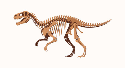 Illustration of a prehistoric theropod dinosaur skeleton showcasing detailed skeletal structure and fossil reconstruction emphasizing ancient