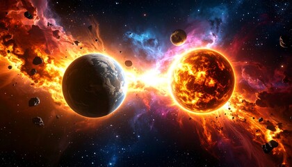 Two Planets Colliding Fiery Cosmic