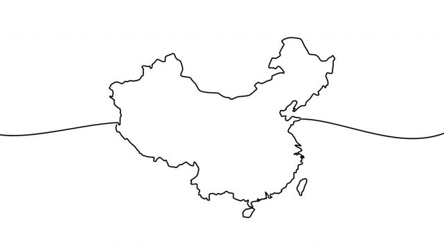China map. Animation a continuous line drawing gracefully outlines the country china ready for animation use.