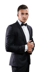 Confident Man in Tuxedo on Transparent Background