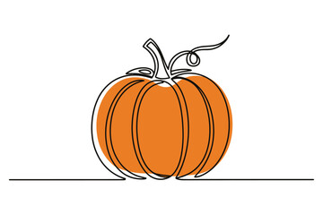 Minimalist Continuous Line Drawing of a Ripe Pumpkin