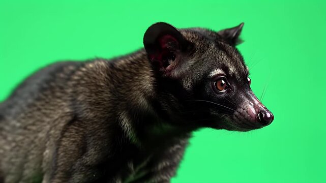 Asian Palm Civet on a Bright Green Chroma Key Background, Studio Shot