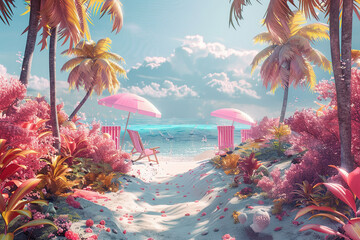 colorful abstract illustration of a beautiful tropical beach during holiday season