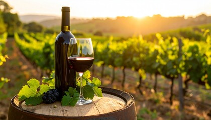 夕暮れの葡萄畑で味わう一杯のワイン