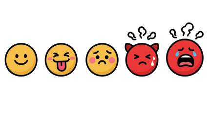 A series of five emoticons depicting a range of human emotions, from happiness to extreme distress.