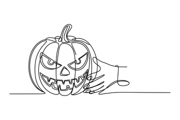 Simple Continuous Line Art of a Hand Holding a Halloween Pumpkin