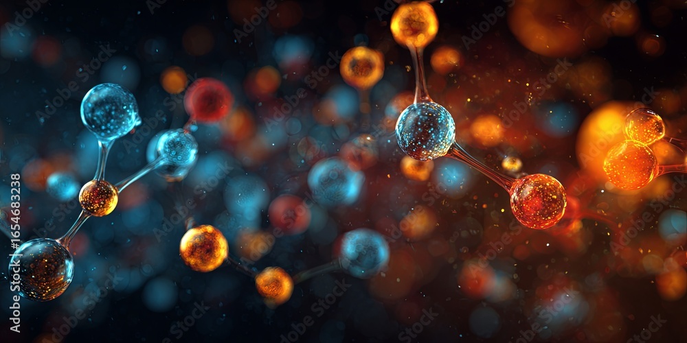 Poster abstract representation of atomic structure and molecular interactions in a visually stunning cosmic
