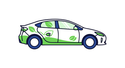 Naklejka premium Minimalistic eco-friendly electric vehicle illustration emphasizing sustainability and green transportation concepts with a clean design and