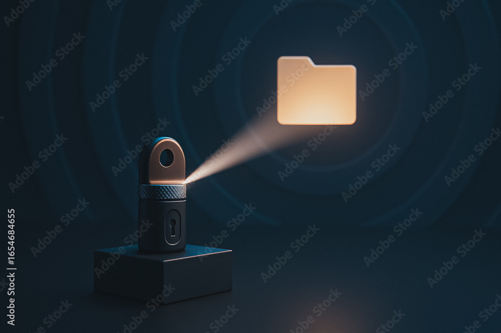 Aufkleber data projection: a unique conceptualization showing a digital file being illuminated by a projector 