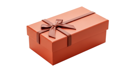 Isolated Orange Gift Box with Brown Ribbon