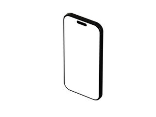 High-quality isometric mockup of a black smartphone with a blank screen. Perfect for app presentations and website designs.