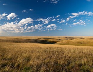 Obraz premium vast prairies and blue sky of south dakota with grass swaying in wind