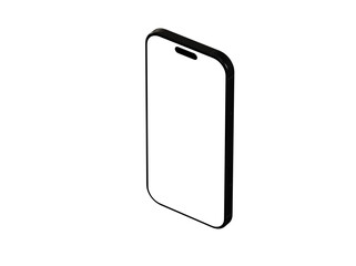 Isometric view of a black smartphone with a blank white screen. Perfect for app presentations or website designs.