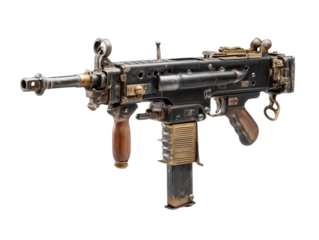 A detailed studio shot of an antiquated firearm, a relic of a bygone era, revealing intricate design and craftsmanship