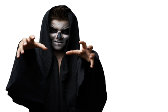 Person in Skull Makeup with Cloak on Transparent Background