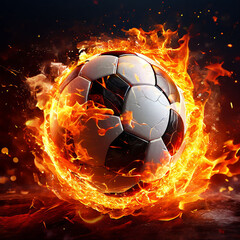 Fototapeta premium Fiery soccer ball ablaze with passion and intensity