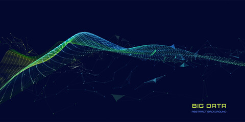 Abstract technology background with wavy color grid in dark. Analytics data algorithms. Big Data.  Banner for business, science and technology.  Computing concept.