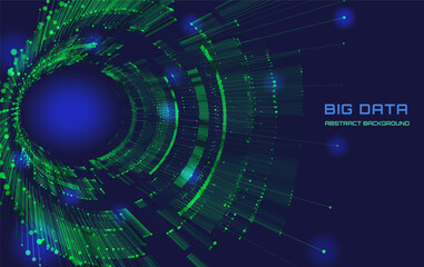 Abstract digital background. Grid radial green tunnel. Round  mesh tunnel backdrop. Retro virtual reality tunnel technology.