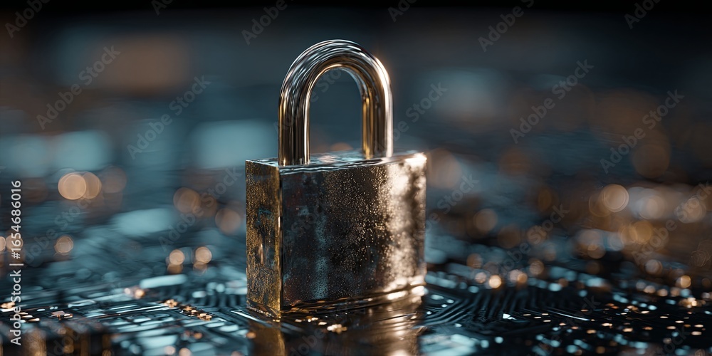 Poster global network of digital security locks representing cybersecurity and data protection concepts in 