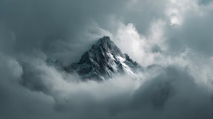 Fototapeta premium Majestic mountain peak in clouds