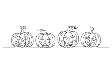 Obraz premium Simple Continuous Line Drawing of Three Halloween Pumpkins