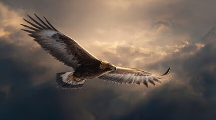Fototapeta premium Majestic eagle in flight against dramatic clouds