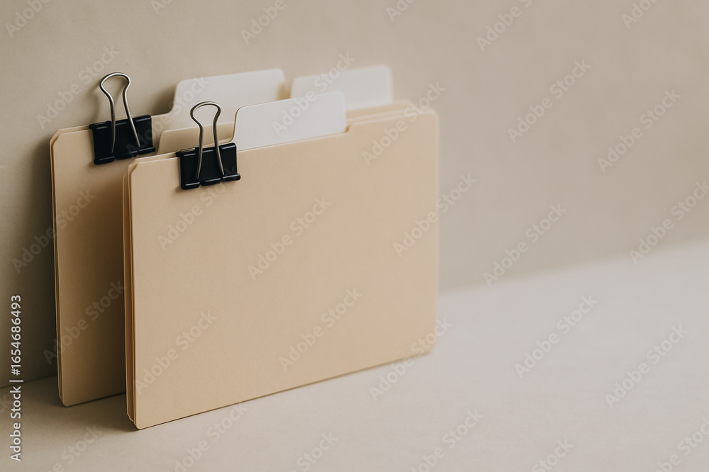 Poster organized files: an image of two beige file folders clipped neatly together, symbolizing efficient o