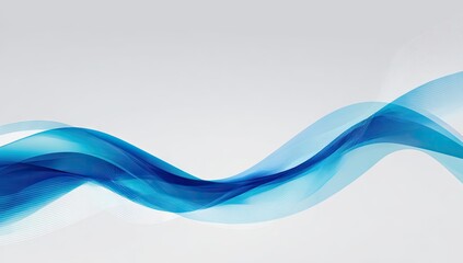 Abstract flowing curves of translucent blue on a light gray background