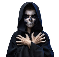 Hooded Figure with Skull Face Paint