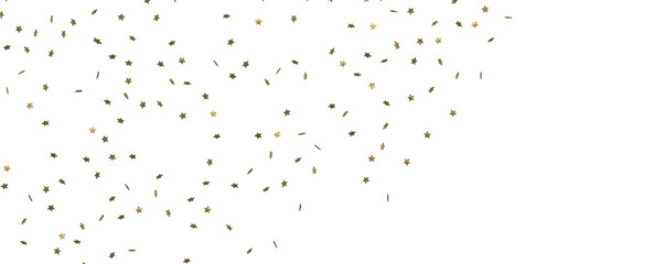 Image of gold star confetti scattered on a white background. Perfect for celebrations, backgrounds, and more.
