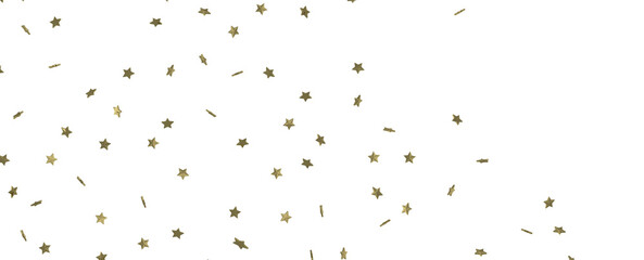 Image of gold stars confetti falling on white. Perfect for celebrations, backgrounds, and festive designs.