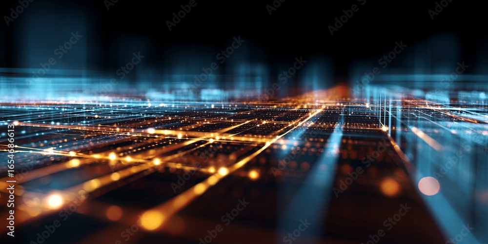 Poster abstract technological background with geometric shapes and glowing lines representing digital innov
