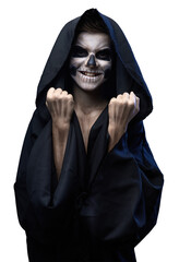Person in Skull Makeup and Hooded Cloak