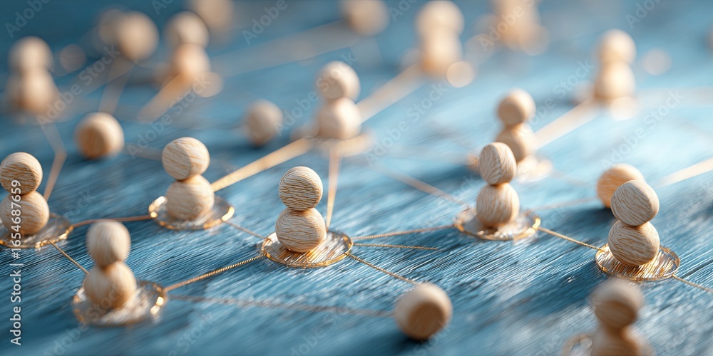 Poster conceptual visualization of social connections and networking illustration on blue background with w