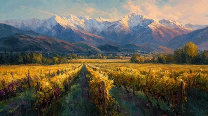 Golden vineyard landscape scenic view