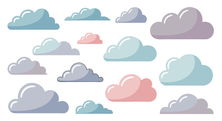 Illustration of Various Soft and Puffy Clouds in Different Sizes and Colors on a Clear Sky