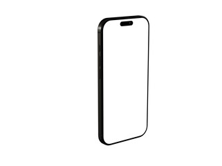 High-quality image of a black smartphone mockup with a blank screen, perfect for app presentations or website designs.  Isolated on white backg