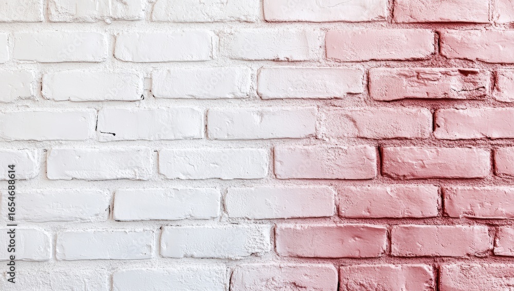 Aufkleber white brick wall with a faded red paint effect on the right side, showing texture and subtle color t