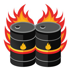 Two fiery black metal oil drums illustration vector graphic scalable eps icon for energy industry white background