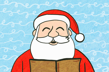 Cheerful Santa Claus Singing with Joyful Blue Background